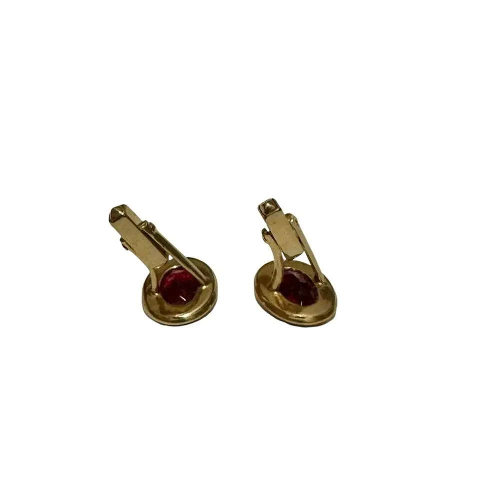 Vintage Anson Cufflinks with Faceted Red Glass Mirrored Diamond Shape Goldtone